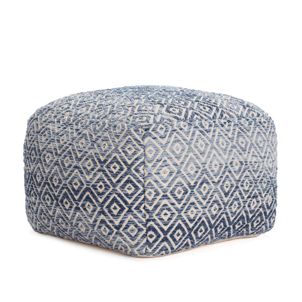 Cherokee Marine 22 in. x 22 in. x 17 in. Blue and Beige Pouf