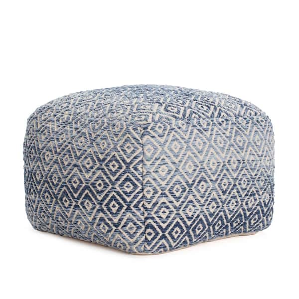 Anji Mountain Cherokee Marine 22 in. x 22 in. x 17 in. Blue and Beige Pouf