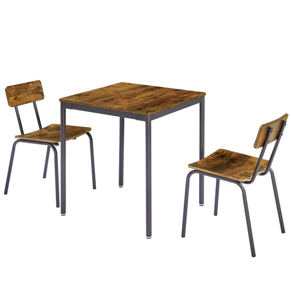 Industrial 3Pieces Rustic Brown Dining Table Set Wooden Dining Table