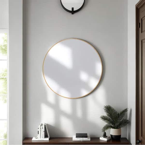 Maypex Gold 24 in. W x 24 in. H Round Aluminum Framed Circular Wall Mirror