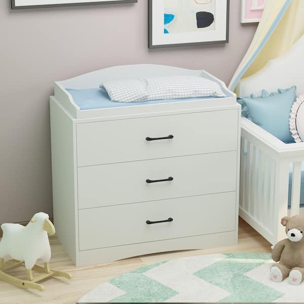 White 3-Drawer Swatch Nursery Dressers Chest of Drawers Storage Organizer Cabinet 35.4 in. H x 35.4 in. W x 19.2 in. D