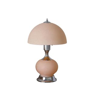 24 in. Silver Bedside Led Table Lamp with Pink Bowl Shade