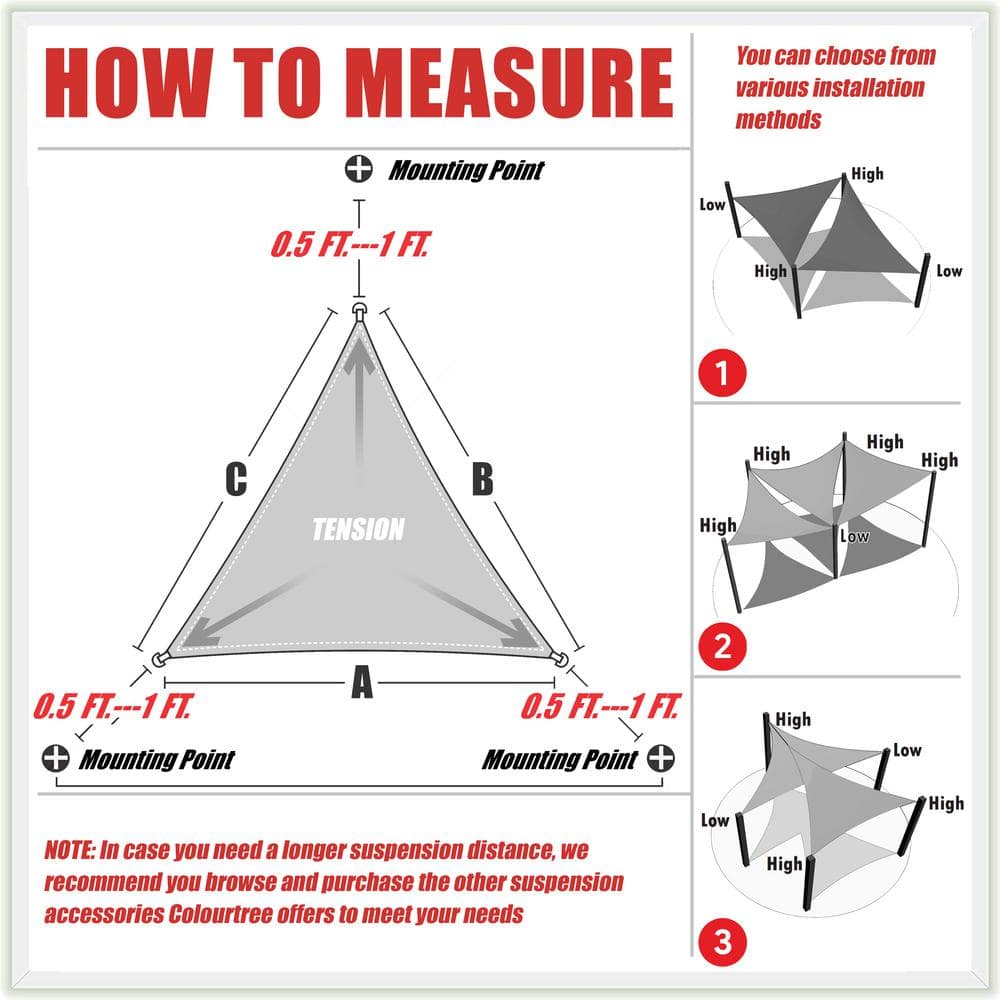 Beige 12 ft. Triangle Waterproof Sun Shade Sail with Installation Kit