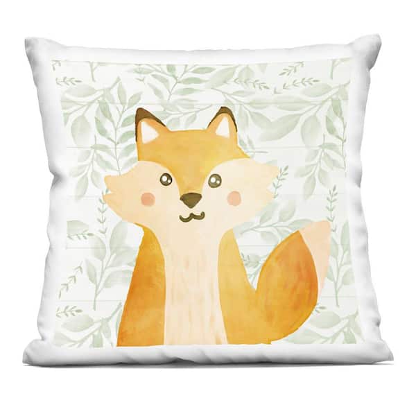 Stupell Industries Joyful Fox on Botanicals Orange Abstract Polyester 18 in. x 18 in. Throw Pillow