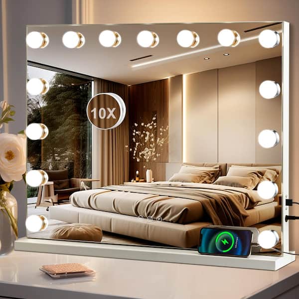 Hollywood Bathroom Vanity Mirror Lights 15-Bulbs 23 x 18 in. Rectangle Tabletop or Wall Mounted 1 x 10 x Magnification