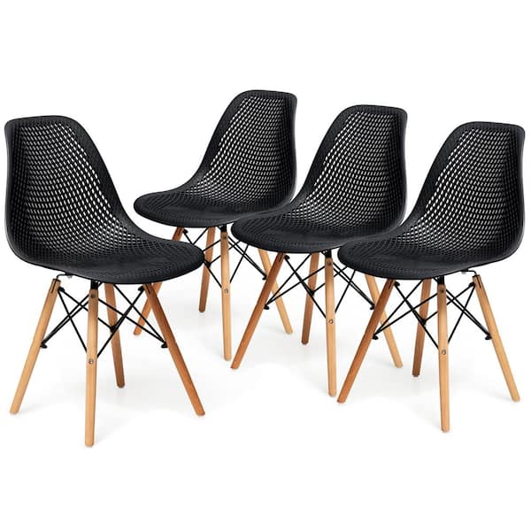Costway Black Plastic Hollow Out Chair Mid Century Modern Wood-Leg Seat