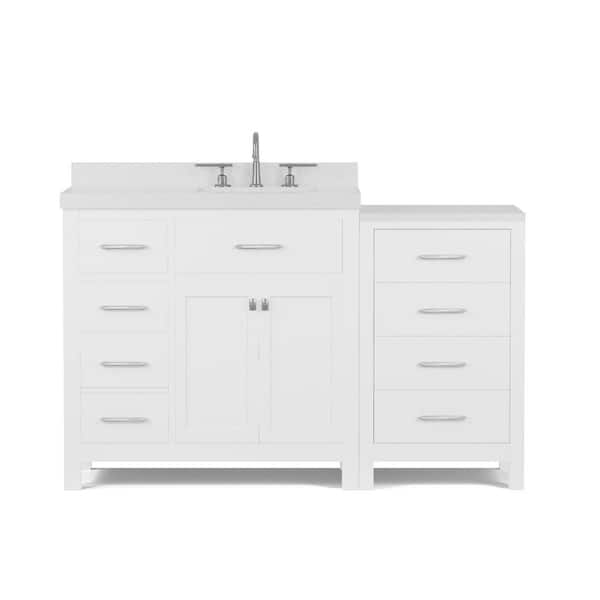 Virtu USA Caroline Parkway 57 in. W x 22 in. D x 35 in. H Single Sink Bath Vanity in White with Quartz Top