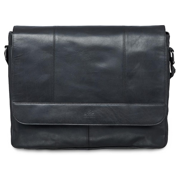MANCINI Buffalo Collection Black Leather Messenger Bag for 15 in. Laptop