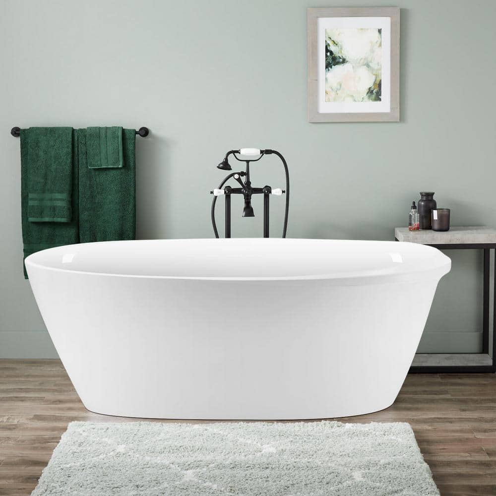 Mokleba Minimalist 59 in. Modern Oval Freestanding Bathtub Acrylic Soaking SPA Tub in White with Polished Chrome Drain -  BTHD6395125573
