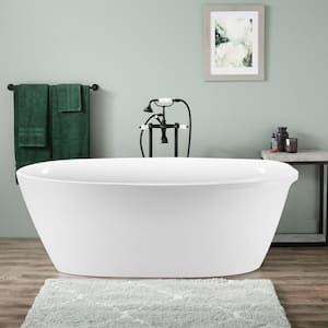 Minimalist 59 in. Modern Oval Freestanding Bathtub Acrylic Soaking SPA Tub in White with Polished Chrome Drain