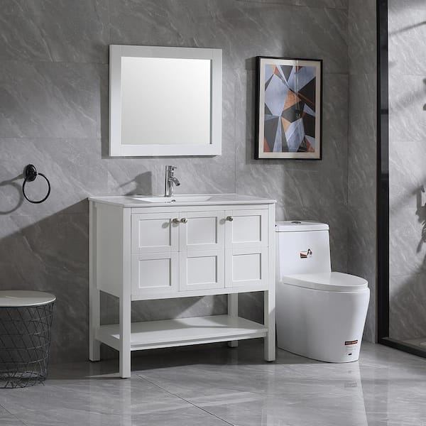 Wonline 20 Small Bathroom Vanity with Sink Bathroom Cabinet Sink Black  Wood Storage with Undermount Vessel Sink Faucet 