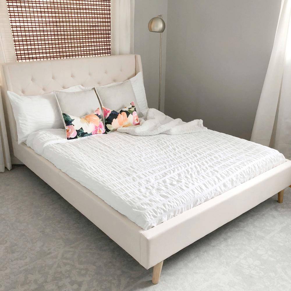 King White Cotton Seersucker Duvet Cover Set