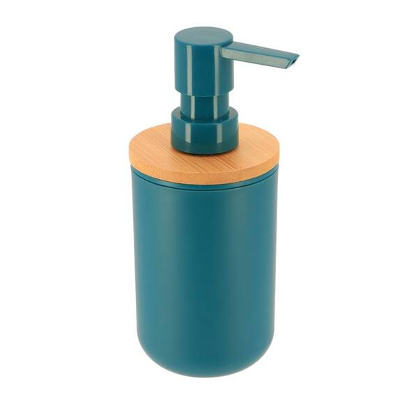 EVIDECO French home goods Padang Freestanding Soap and Lotion Pump Dispenser with Bamboo Top 10 FL oz. Blue Tahitian