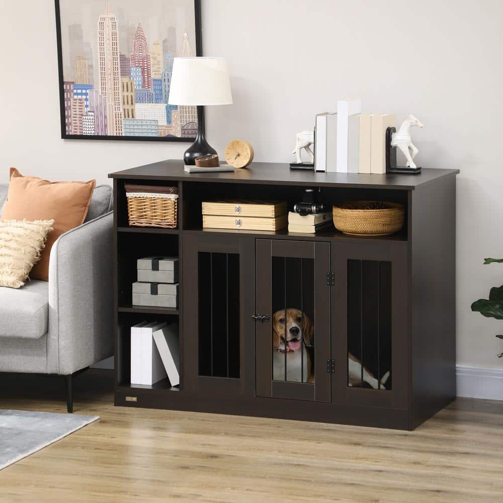 Medium Brown Wooden Dog Crate Table with Storage