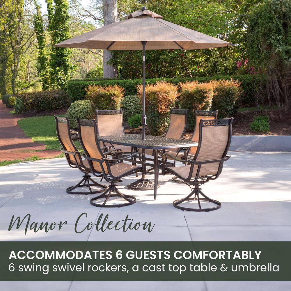 Tan and Bronze 7-Piece Outdoor Dining Set with Swivel Rockers