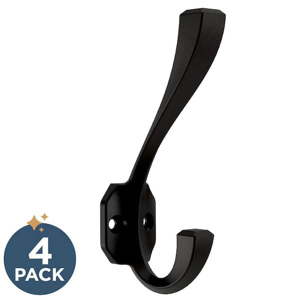 4-Pack Napier 4-3/4 in. H, Zinc 35 lb. Load Capacity Classic Coat and Hat Wall Hooks, Matte Black