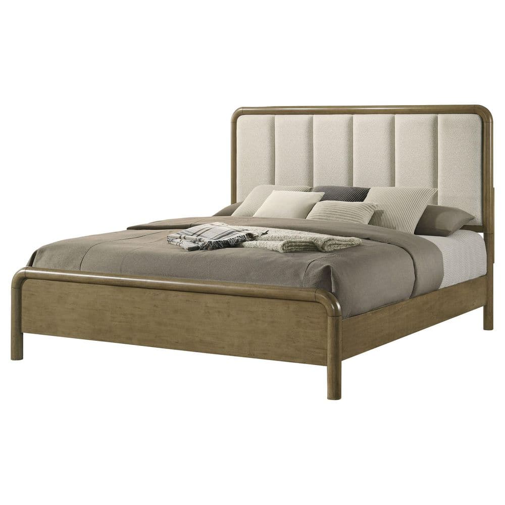 Nutmeg Brown Queen Upholstered Bed with Beige Headboard