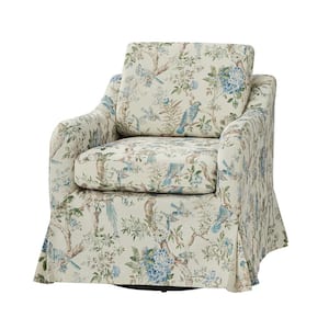 Albert Floral Slipcover Swivel Arm Chair with Removable Cushion