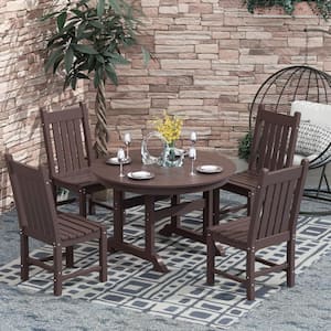 Hayes 5-Piece Round HDPE Plastic Outdoor Dining Set with Side Chairs in Dark Brown