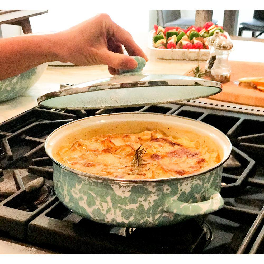 Gray and White Swirl Non-Stick Aluminum Saute Pan with Glass Lid