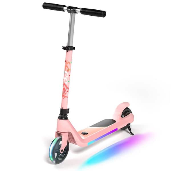2-Wheel Pink Kick-Start Boost Electric Scooter with Flash Wheel, Deck Lights, Adjustable Speed and Height for Kids