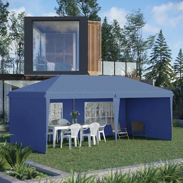 10 ft. x 20 ft. Blue Pop Up Canopy Tent with 4 Sidewalls, Heavy Duty Tents Outdoor Instant Gazebo with Carry Bag