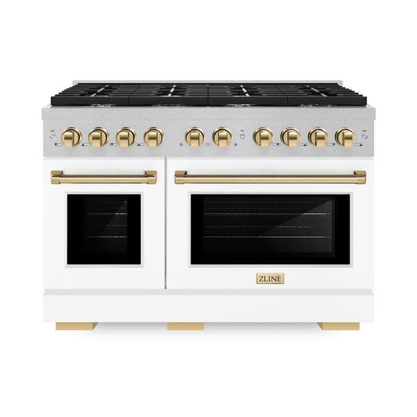 Autograph Edition 48 in. 8-Burner Gas Range Double Convection Oven in Fingerprint Resistant Stainless, White and Gold