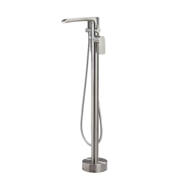 Tahanbath Luxury Freestanding Bathroom Cantilever Tub Faucets with Hand Shower Brass Shower Set in Brushed Nickel