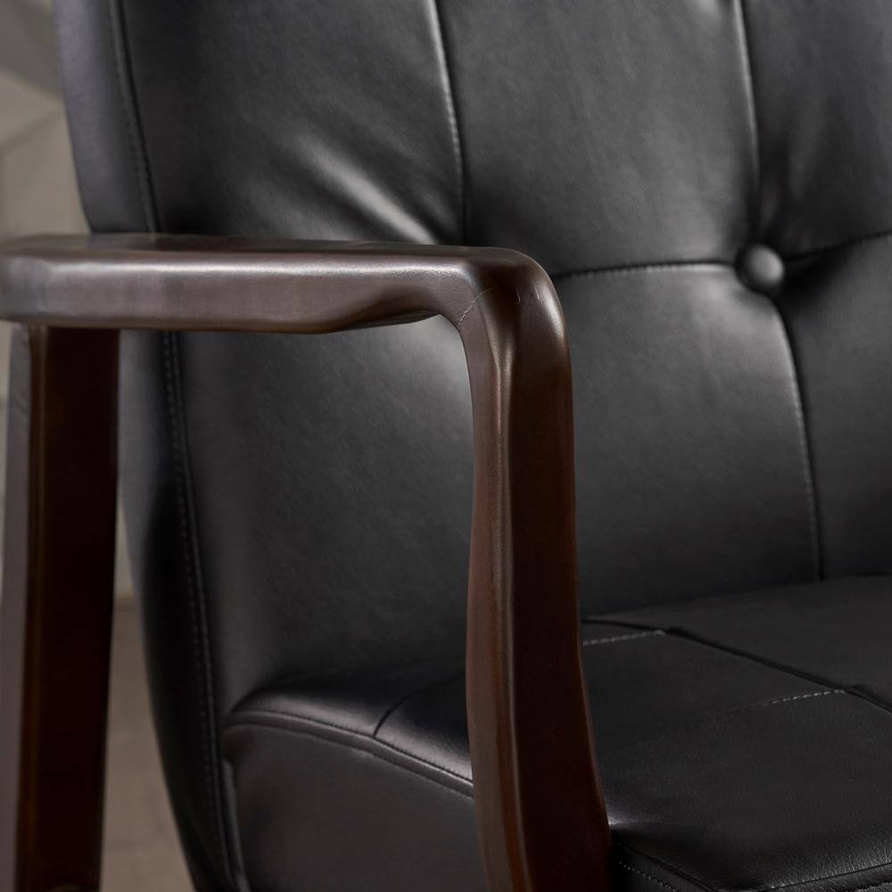 Black Faux Leather and Birch Wood Mid Century Modern Accent Chair