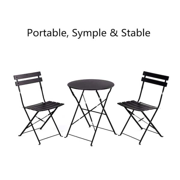 Sudzendf Black 3-Piece Metal Outdoor Bistro Set, Outdoor bar Table and Chairs Set