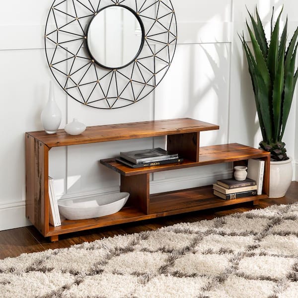 60 in. Amber Wood TV Stand with Open Storage (Max tv size 65 in.)