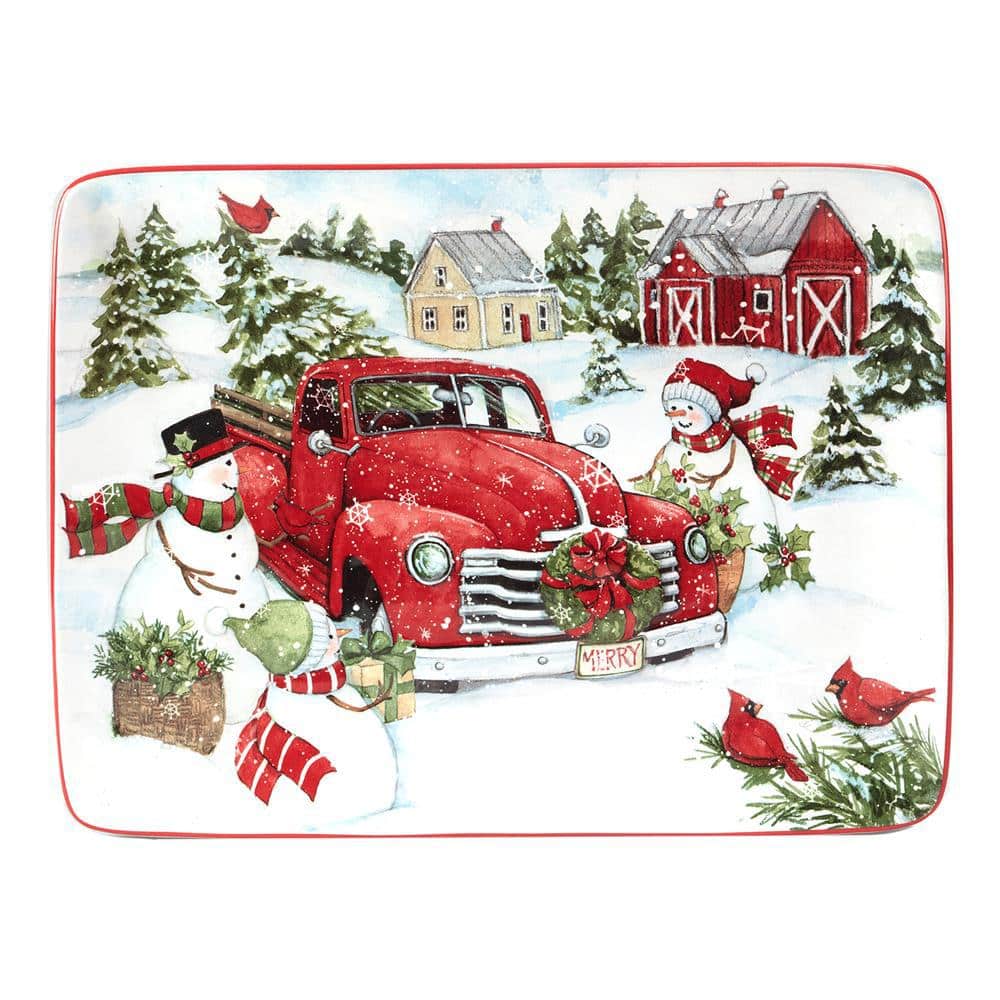 Certified International Red Truck Snowman 12 in. Multi-Colored ...