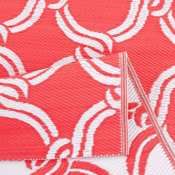 Mykonos Orange White 5 ft. x 7 ft. Reversible Recycled Plastic Indoor/Outdoor Area Rug