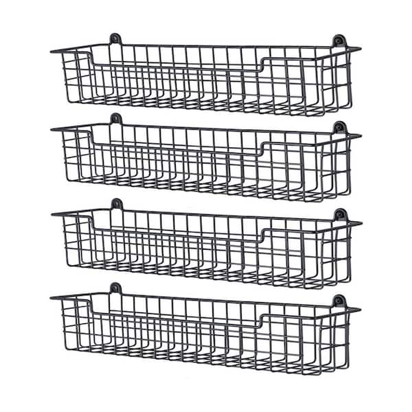4 Pack Black Wall Mount Spice Rack Organizer Shelf for Cabinet Door Kitchen Storage Metal Mesh Space Saver