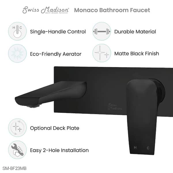 Monaco Single Handle Wall-Mount Bathroom Faucet in Matte Black
