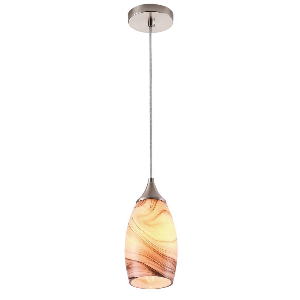 Craftsman Nickel Mini Pendant Light with Multicolor Art Glass