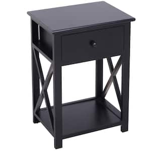15.5 in. Black Rectangular Wooden End Table with Storage Drawer