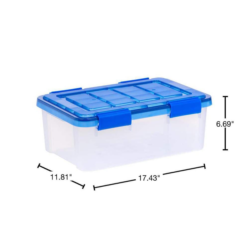 16 Quart Clear Plastic Stackable Storage Boxes with Blue Lids, Pack of 6