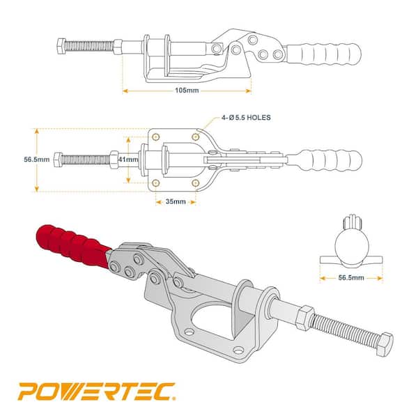POWERTEC 20304 Push/Pull Quick-Release Toggle Clamp 302F by POWERTEC 300 lbs Capacity 