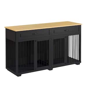72 in. Furniture Style Dog Crate, Large Wooden Dog Kennel Drawers and Divider, Heavy Duty Dog House for 2-Dogs, Black
