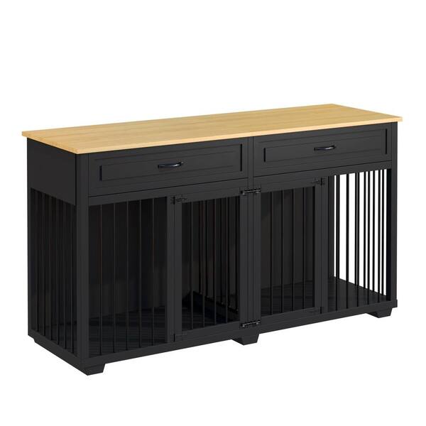FUFU&GAGA 72 in. Furniture Style Dog Crate, Large Wooden Dog Kennel Drawers and Divider, Heavy
