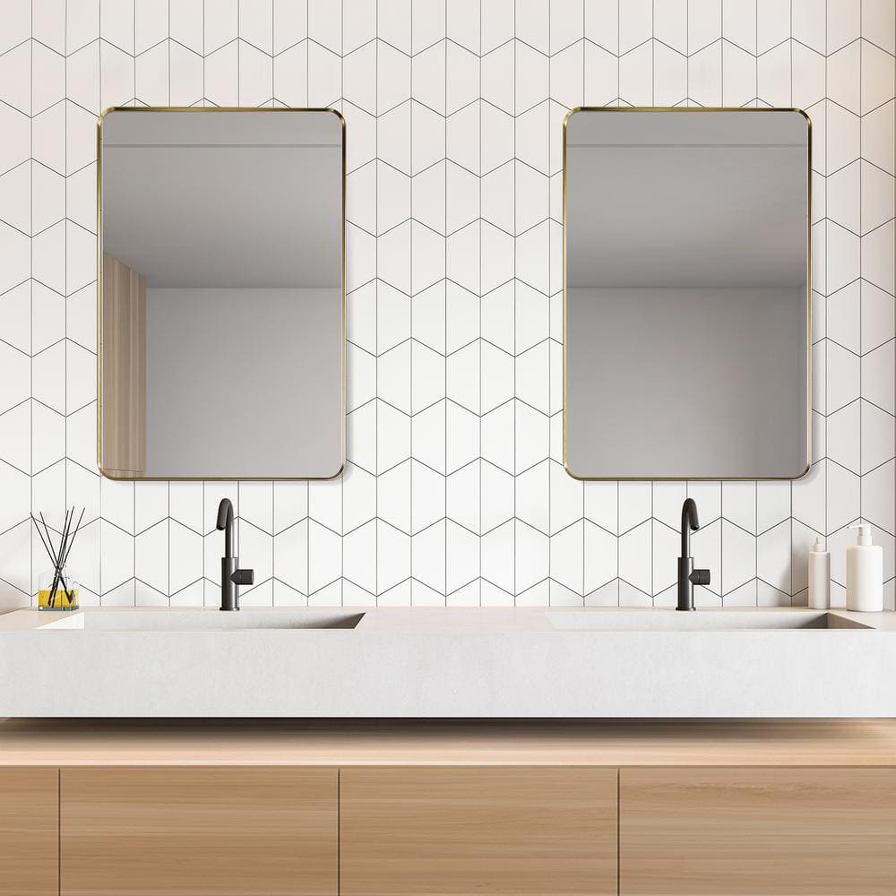 Gold Aluminum Rectangular Bathroom Vanity Mirror