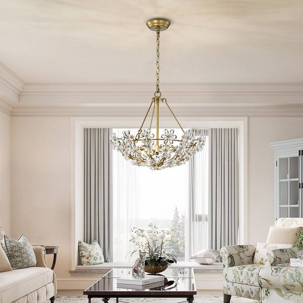 Jojospring Teresa Glam 20 in. 3-Light Brushed Brass Daisy Crystal