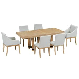 7-Piece Rustic Natural Extendable Wood Top Dining Room Set Seats 6