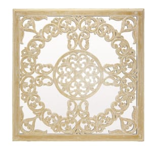 Vintage 35.5 in. x 35.5 in. Mosaic Overlay Square Framed Beige Wall Mirror