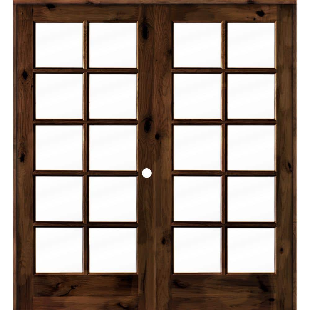 72 in. x 80 in. Knotty Alder Left-Handed 10-Lite Clear Glass Red Mahogany Stain Wood Double Prehung French Door price history on PriceWatchPro