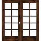 72 in. x 80 in. Knotty Alder Left-Handed 10-Lite Clear Glass Red Mahogany Stain Wood Double Prehung French Door