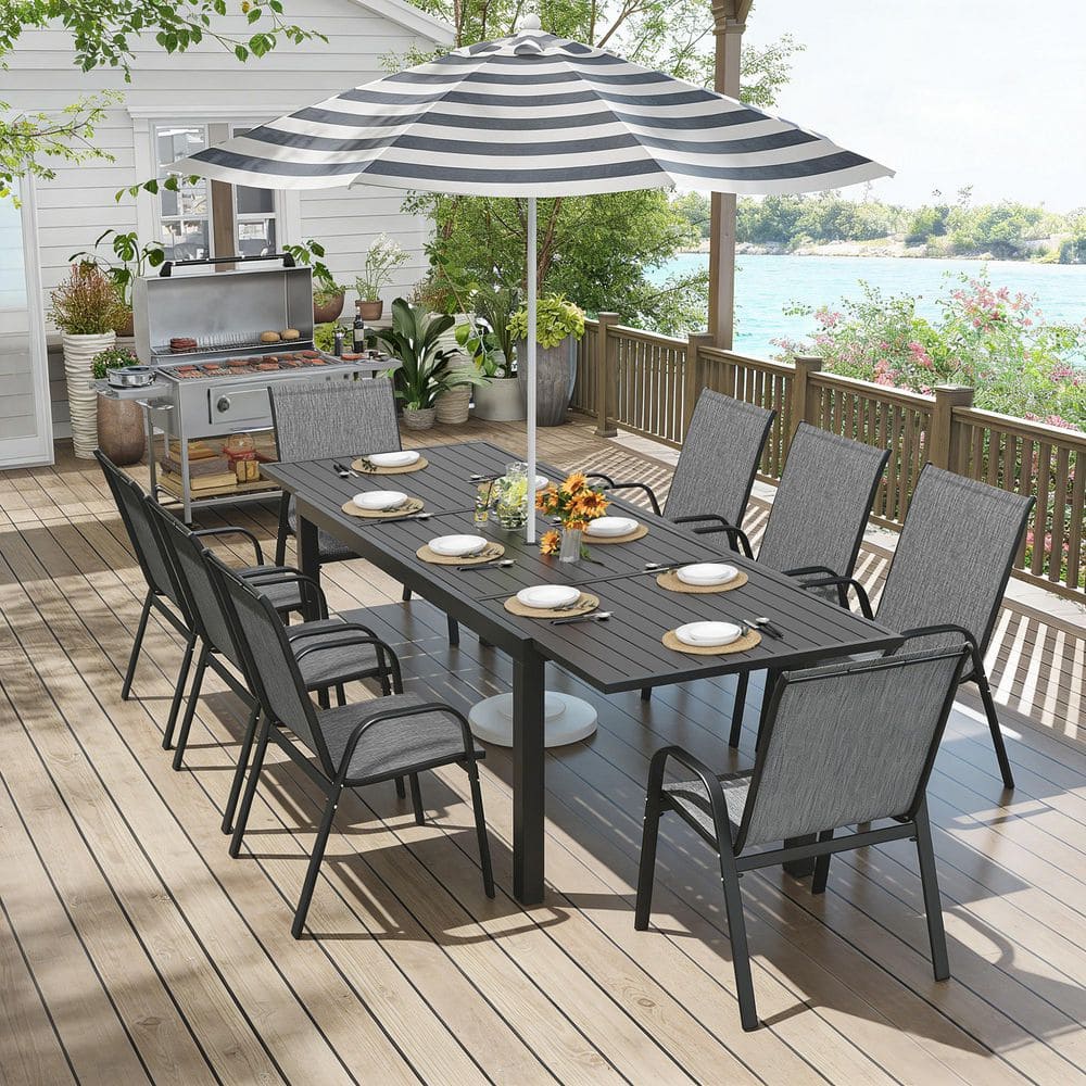 9-Pieces Aluminum Rectangle Outdoor Dining Set with 106.3 in. Extendable Table and 8 Textilene Chairs price history on PriceWatchPro
