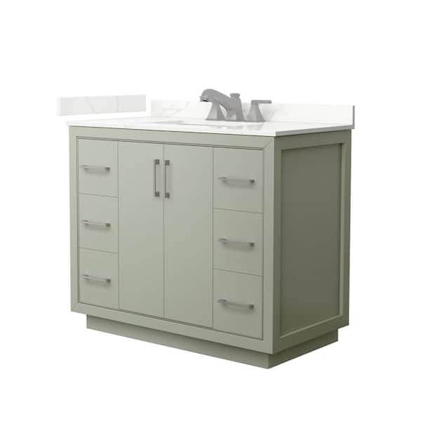 Wyndham Collection Icon 42 in. W x 22 in. D x 35 in. H Single Bath Vanity in Light Green with Giotto Quartz Top
