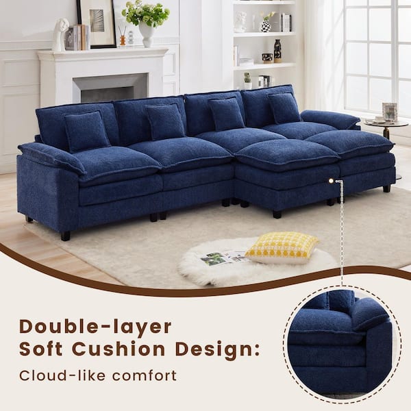room306 Bare Tuck Wide All-in-one【NAVY】 JEAREY Navy 136.6 in. Chenille Fabric 6 Seat Pillow Top Arm U